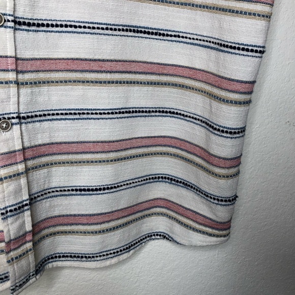 ROWM Stripe 100% Cotton Button Up Shirt Light Beach Woven Fabric Size: XL - Picture 5 of 11